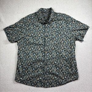 Eddie Bauer Mens XL Classic Fit Fly Fishing Print Short Sleeve Button Down Shirt
